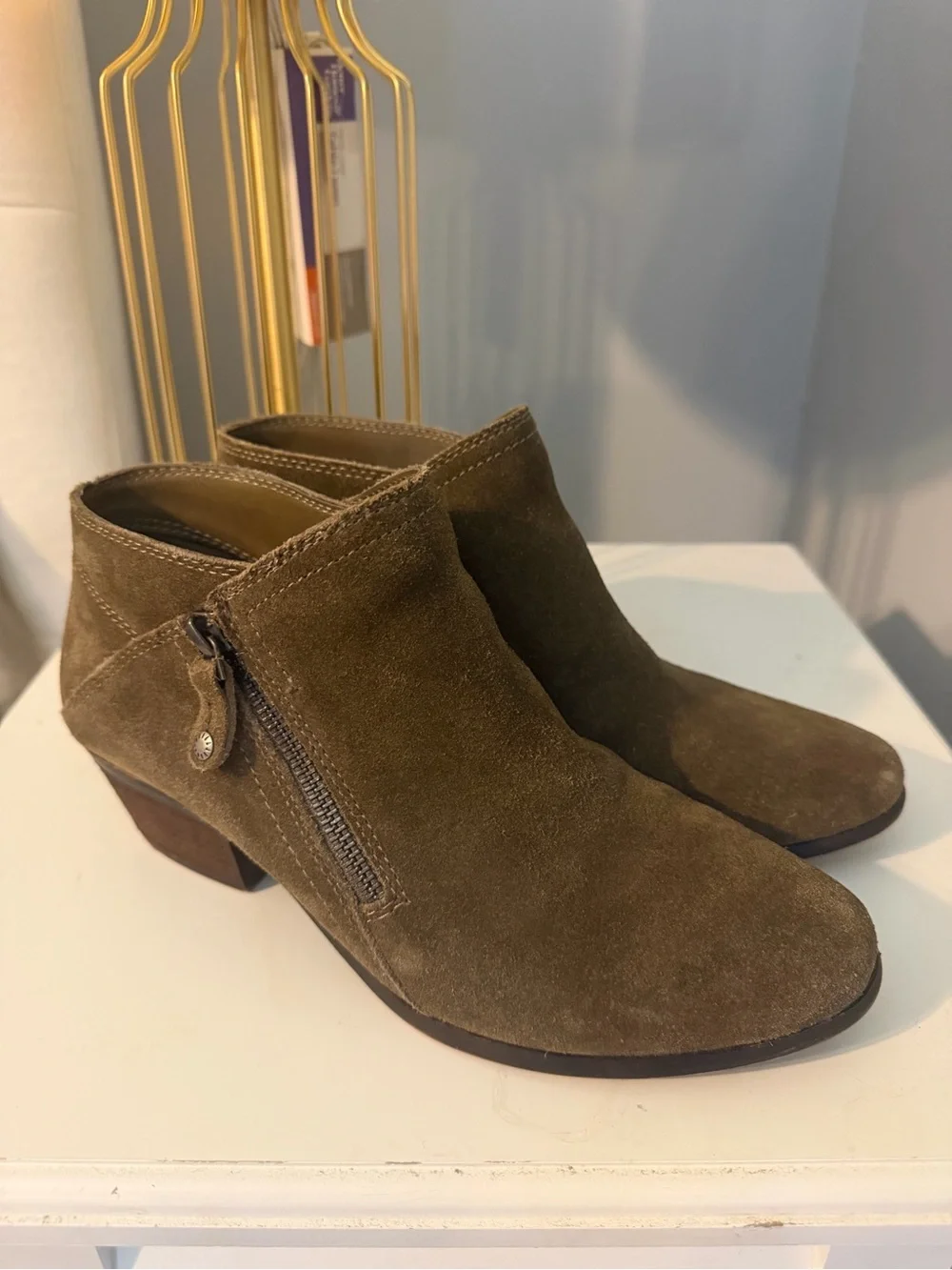 G.H. Bass & Co. Olive Suede Ankle Booties with Side Zip